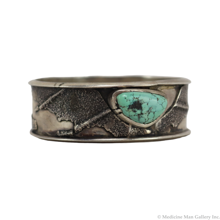 Eveli Sabatie - Contemporary Turquoise and Silver Overlay Bangle, size 7.5 (J90620A-0923-002)