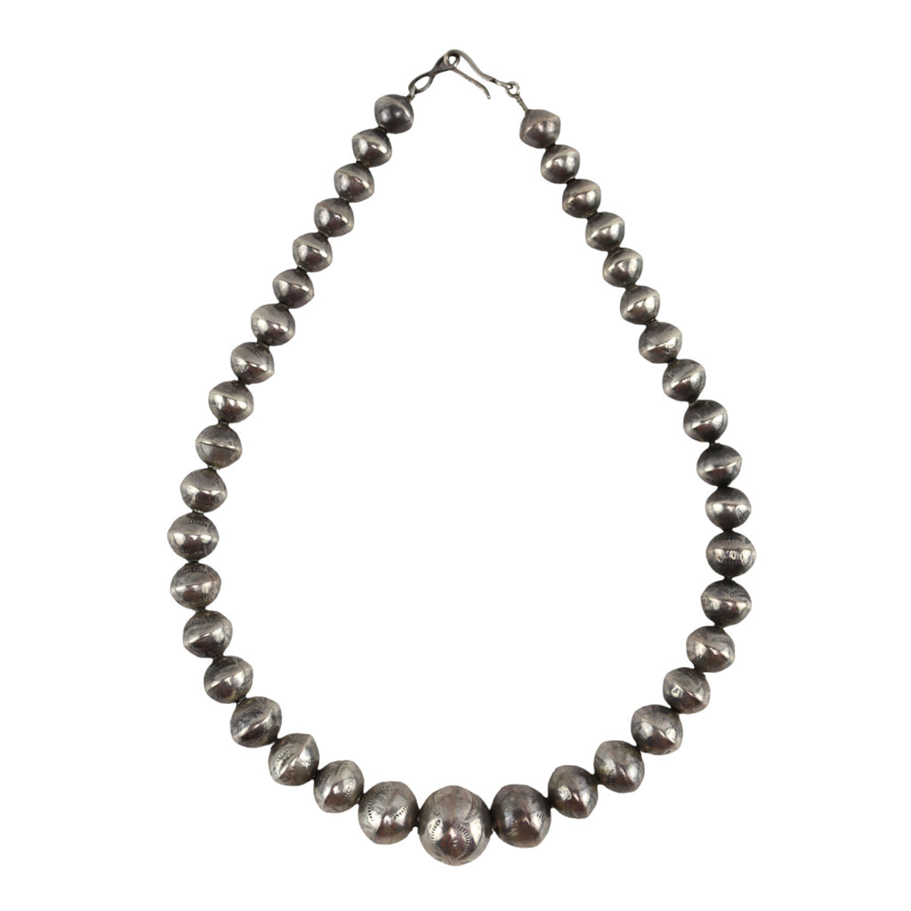 Navajo Silver Beaded Necklace c. 1960s, 16" length (J16020)
