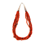 Navajo - 5-Strand Coral and Silver Beaded Necklace c. 1950-60s, 24" length (J91024-1023-007)