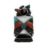 Zuni - Multi-Stone Channel Inlay and Silver Thunderbird Ring c. 1940s, size 5 (J15990-003)