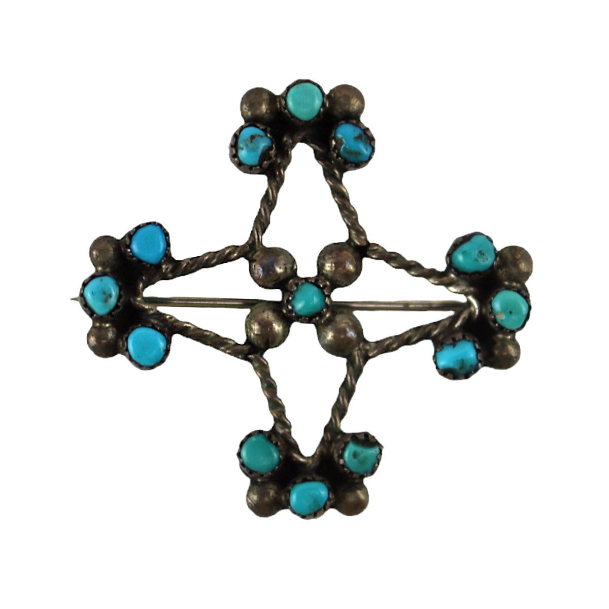 Zuni - Turquoise Petit Point and Silver Pin c. 1940s, 1.25" x 1.25" (J15990-004)