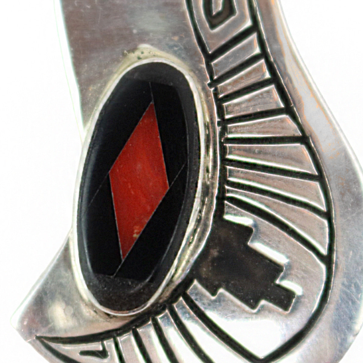 Abraham Begay - Navajo - Contemporary Coral, Jet, and Sterling Silver Hook Earrings (J16035)