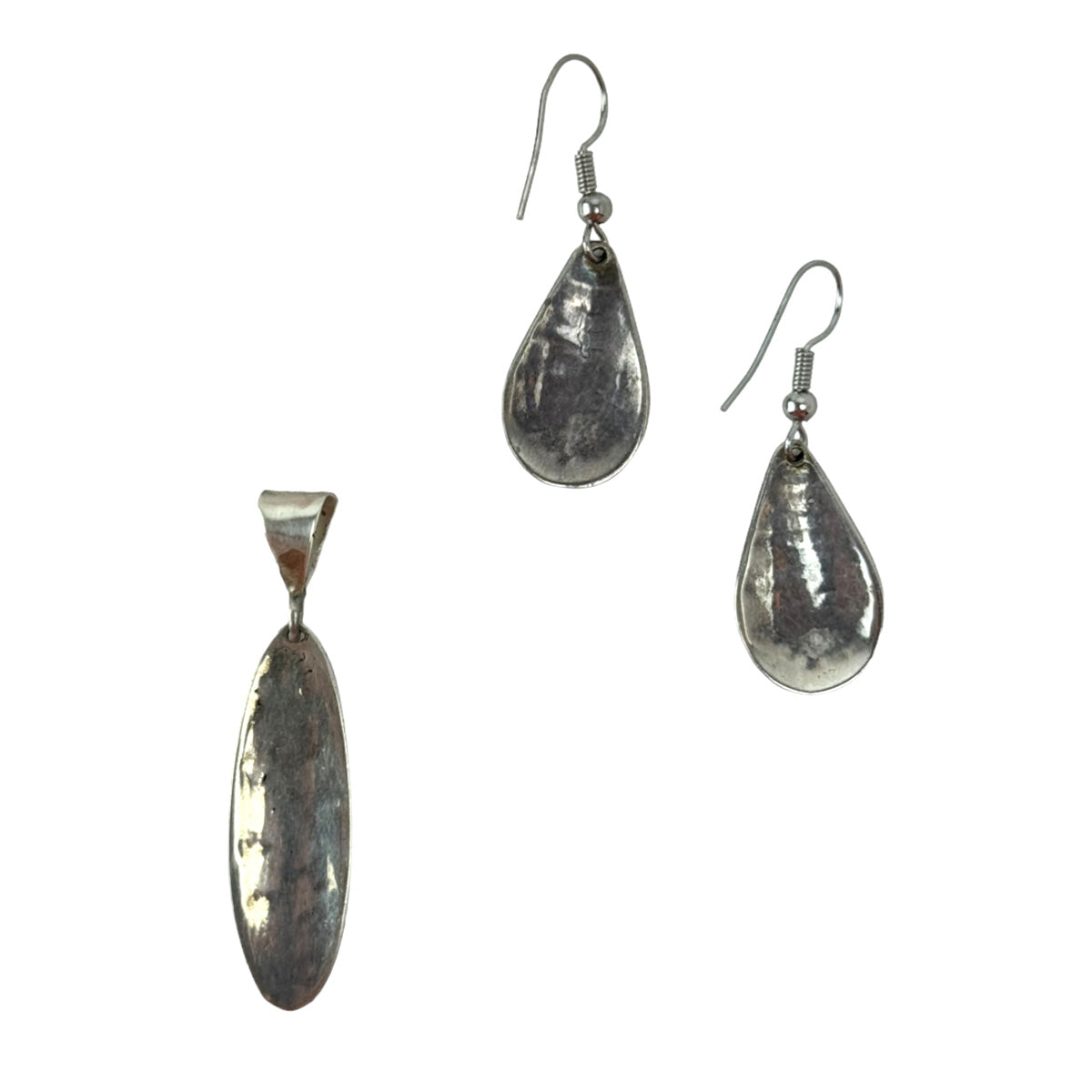 Hopi - Silver Overlay Pendant and French Hook Earrings Set c. 1960s (J16028-026)