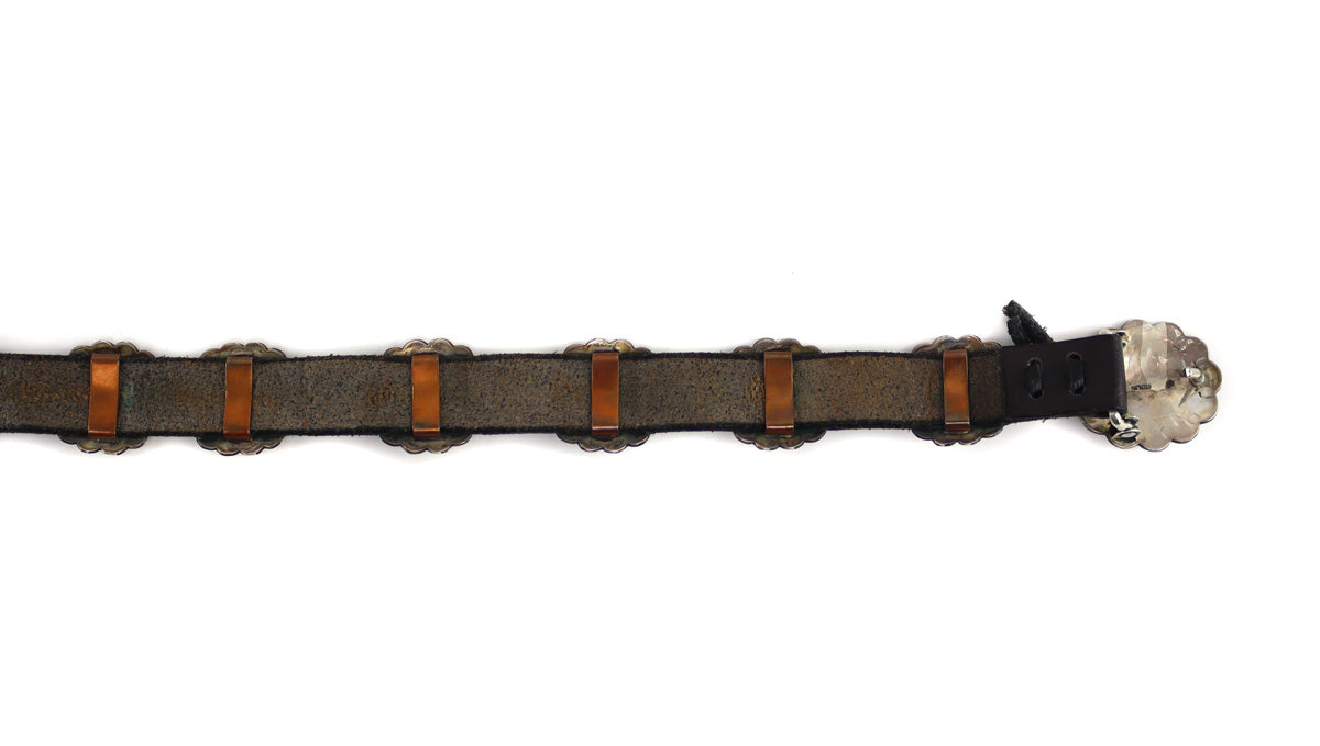 Navajo - Silver and Leather Concho Belt c. 1980s, 33" - 38" waist (J16054)