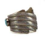 Darryl Begay - Navajo - Turquoise and Silver Tufacast Asymmetrical Bracelet c. 1990-2000s, size 6 (J16064-018)