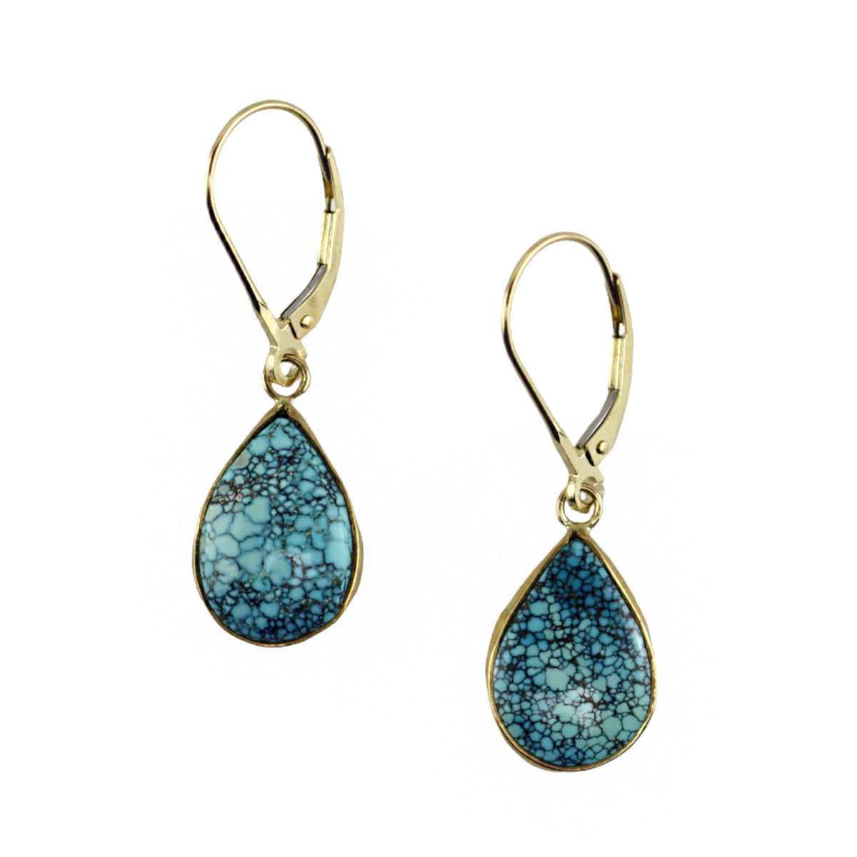SOLD Sam Patania - Number 8 Turquoise and 18K Gold Pear Shape Hook Earrings, 1.375" x 0.375" (J91699-1123-004)