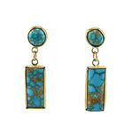 Sam Patania - Number 8 Turquoise and 18K Gold Round and Rectangle Hook Earrings, 1.25" x 0.25" (J91699-1123-005)