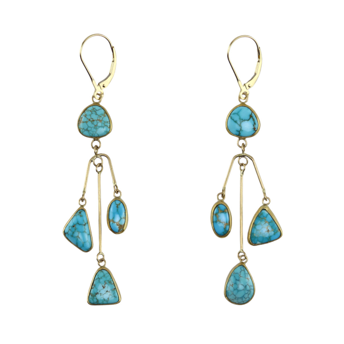SOLD Sam Patania - "Turquoise Dancers" Number 8 Turquoise and 18K Gold Hook Earrings, 3" x 1.75" (J91699-1123-008)