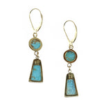 Sam Patania - Number 8 Turquoise and 18K Gold Round and Keystone Hook Earrings, 2" x 0.375" (J91699-1123-006)
