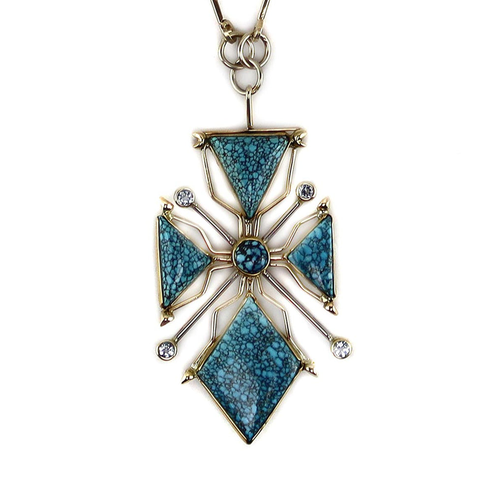 Sam Patania - "Cruciform" Number 8 Turquoise, Aquamarine, and 18K Gold Necklace, 19" length (J91699-1123-002)