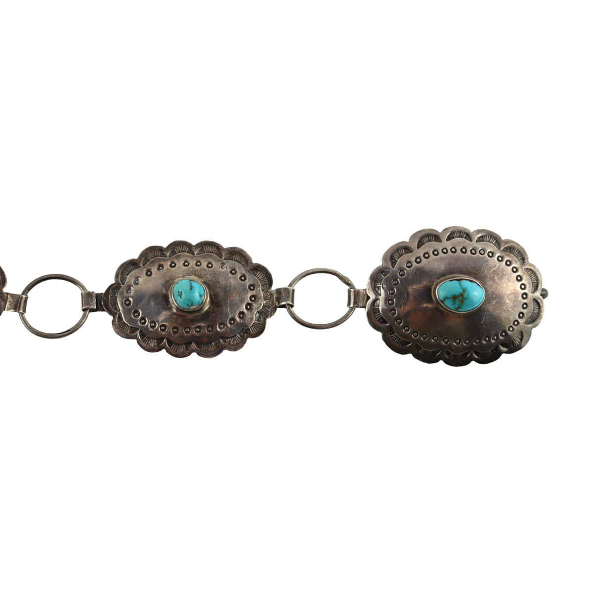 Navajo - Turquoise and Silver Link Concho Belt c. 1980-90s, 37" length (J16082)