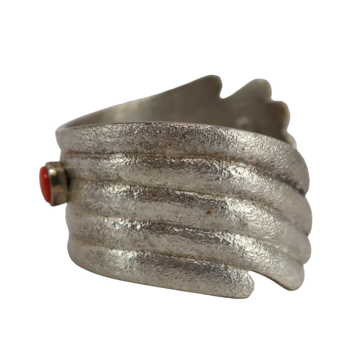 Rebecca Begay - Navajo - Coral and Sterling Silver Tufacast Asymmetrical Bracelet c. 2000s, size 6 (J16064-010)