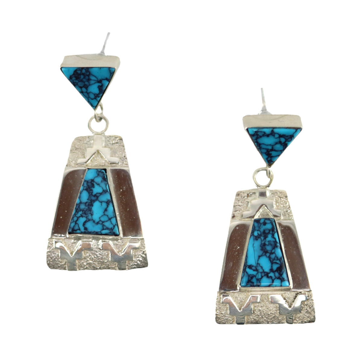 Abraham Begay - Navajo - Contemporary Turquoise and Sterling Silver Post Earrings, 1.75" x 1" (J16079)