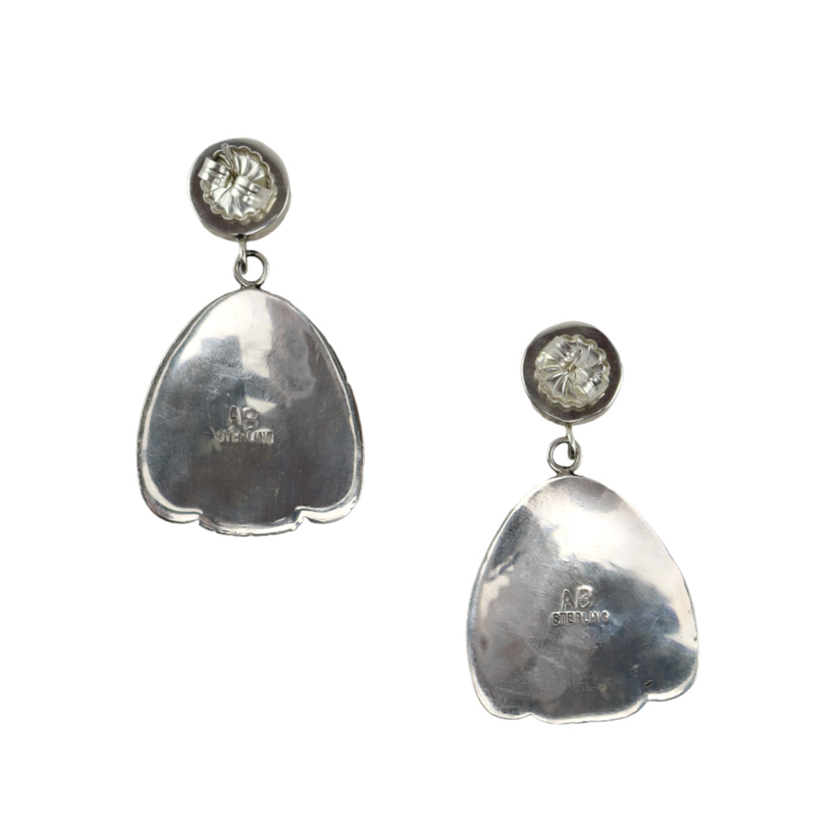 Abraham Begay - Navajo - Contemporary Multi-Stone Inlay and Sterling Silver Overlay Post Earrings, 2" x 1.125" (J16076)