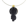 Shirley Wagner - "Gold Muse" 24K Gold Egyptian Replica Coin, Pyrite Druzy, Found Minerals, on Brass Bale with 18" Stainless Steel Cable Cord, 3.125" x 1.625" pendant (J92312A-1223-001)