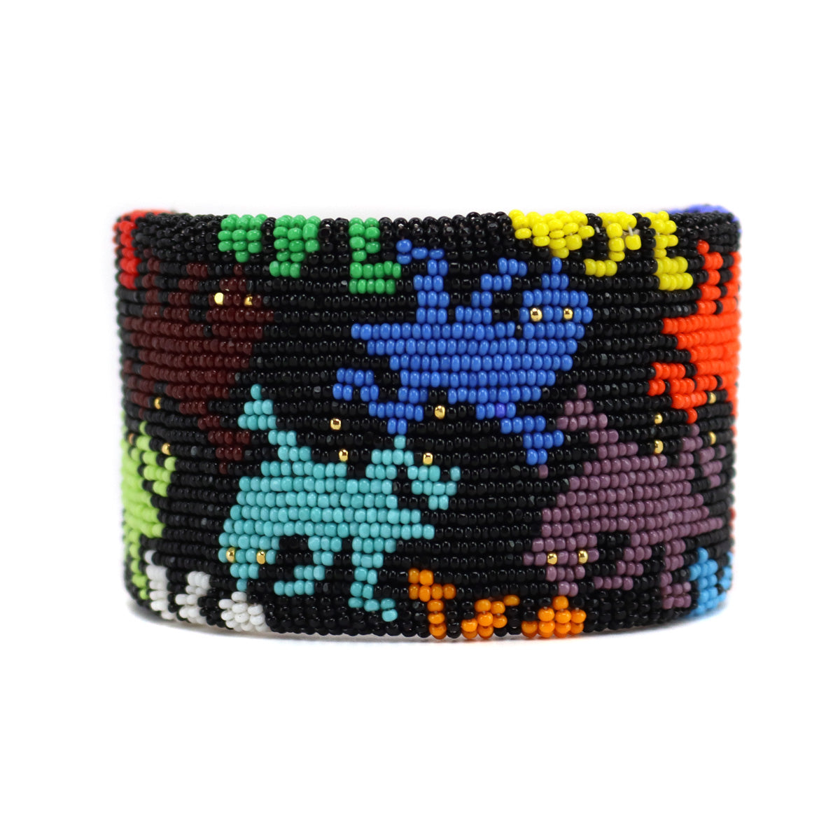 Marcus Amerman - Choctaw - Beaded Leather Bracelet with Lizard Pictorials c. 1990s, size 6 (J16064-027)