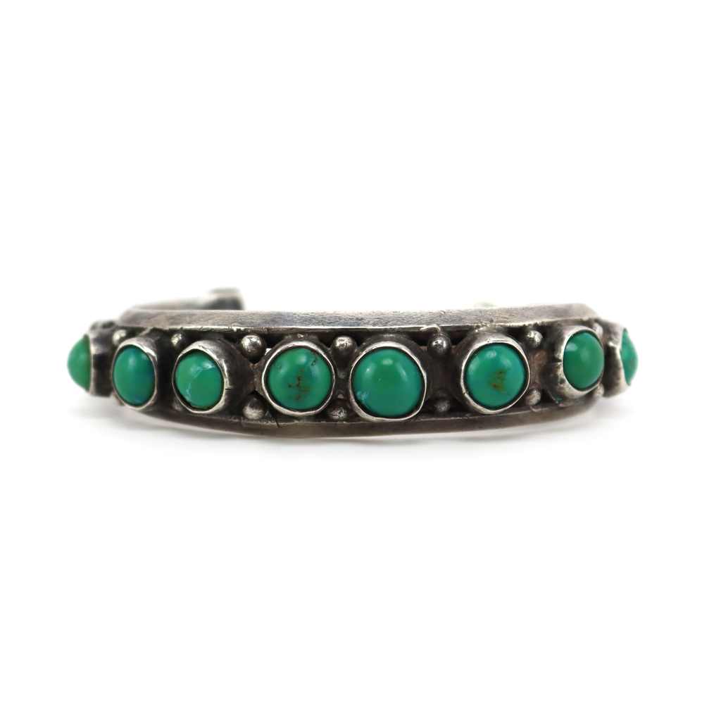 Navajo - Turquoise and Silver Row Bracelet c. 1920-30s, size 6.5 (J16087)