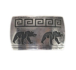 Lawrence Saufkie (1934-2011) - Hopi - Silver Overlay Belt Buckle with Bear Pictorials c. 1970s, 2" x 3.25" (J91963-1123-005)