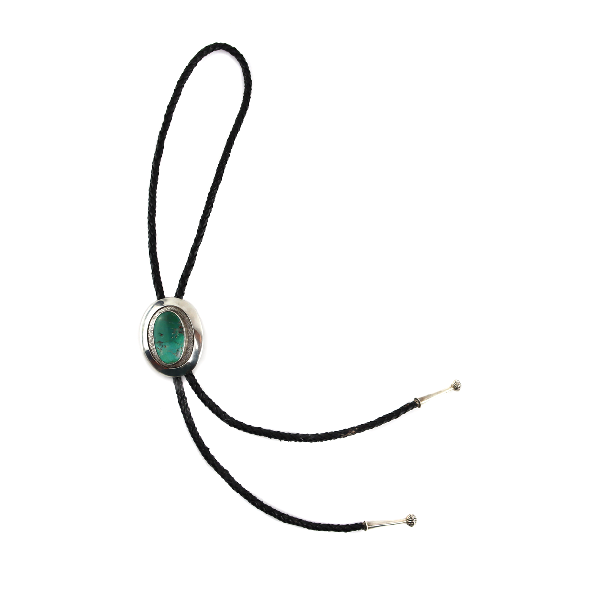 Sam Patania - Contemporary Turquoise, Sterling Silver, and Leather Bolo Tie, 2.5" x 2" bolo (J92626-1123-001)