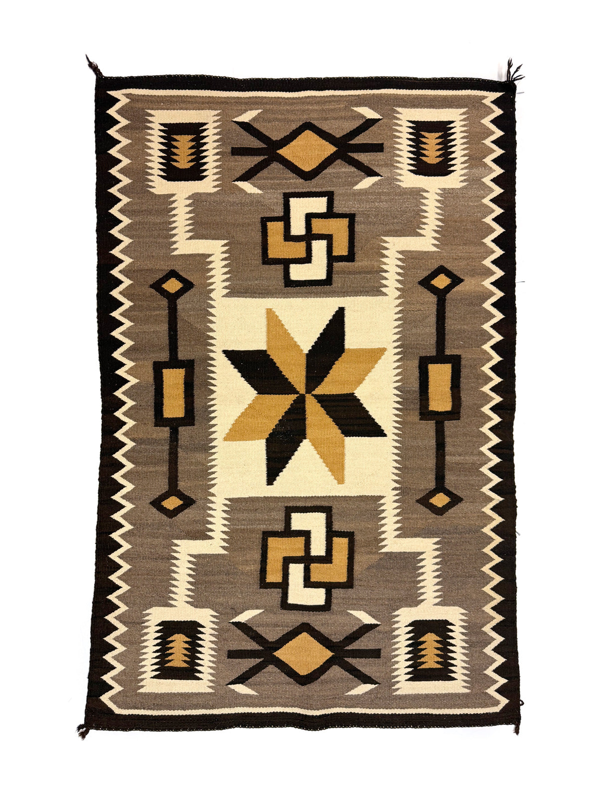 Alice Lefthand - Navajo Crystal Storm Pattern Rug with Valero Star and Waterbug Pictorials c. 1970s, 58" x 38" (T6592)