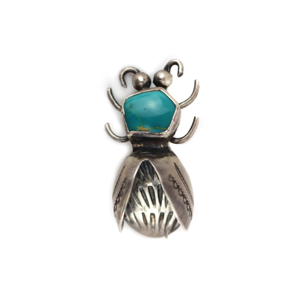 Navajo - Turquoise and Silver Moth Pin c. 1930s, 0.75" x 1.5" (J16097)