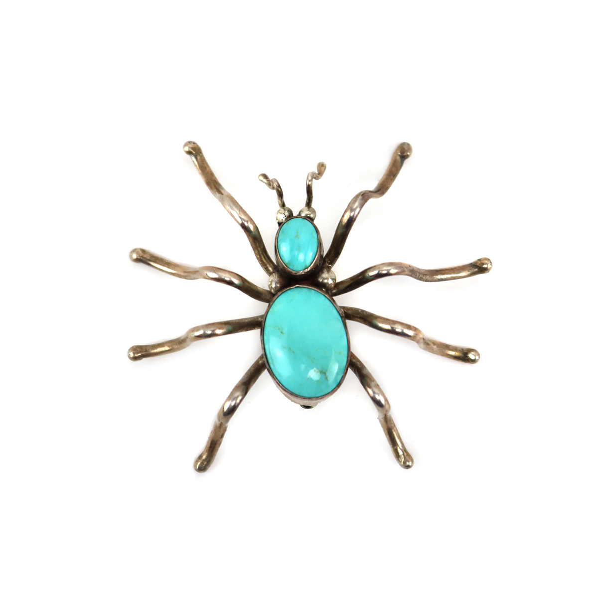 Navajo - Turquoise and Sterling Silver Spider Pin c. 1950-60s, 2.25" x 2.125" (J16104)