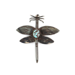 Navajo - Turquoise and Silver Dragonfly Pin with Stamped Design c. 1930s, 2.125" x 1.875" (J16106)