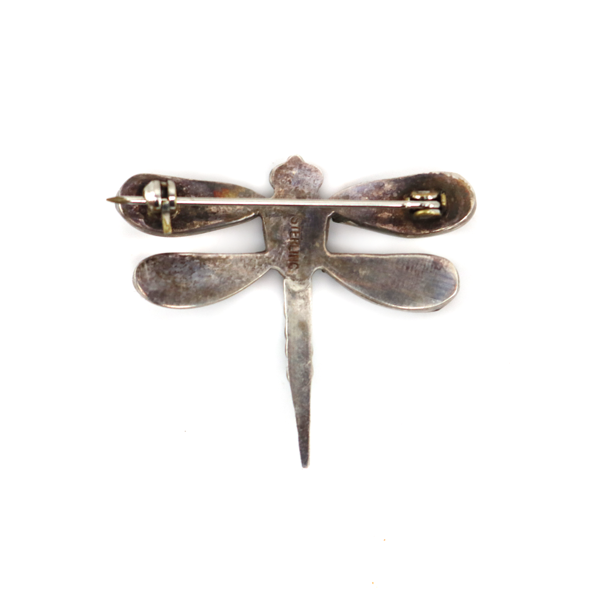 Zuni - Multi-Stone Inlay and Sterling Silver Dragonfly Pin c. 1960-70s, 1.25" x 1.5" (J16108)