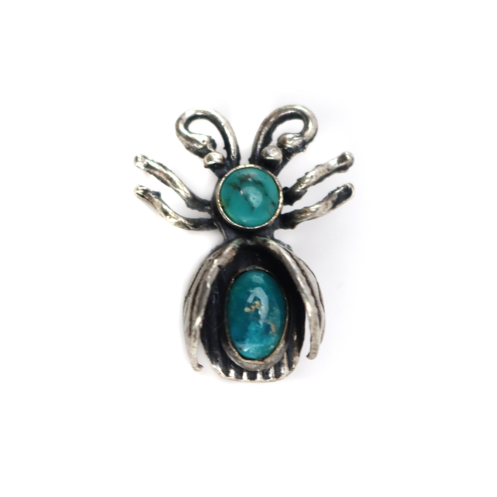 Navajo - Turquoise and Silver Bug Pin c. 1940-50s, 0.75" x 1" (J16112)