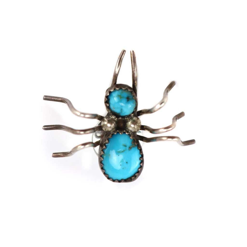 Navajo - Turquoise and Silver Bug Tie Pin c. 1950-60s, 1" x 1.25" (J16115)
