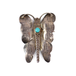 Navajo - Turquoise and Silver Butterfly Pin c. 1930s, 2" x 1.5" (J16117)