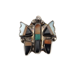 Zuni - Multi-Stone Inlay and Silver Butterfly Pin c. 1940-50s, 0.875" x 0.75" (J16119)