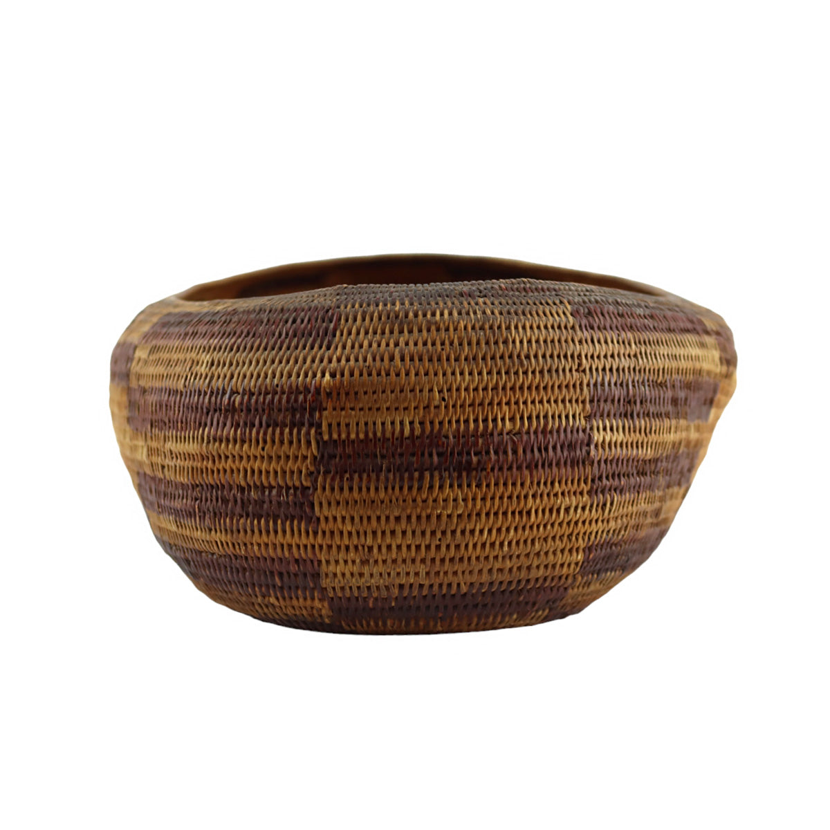 Pomo Oval Basket with Checkered Design c. 1890s, 4" x 16.5" x 9.25" (SK90257C-1223-001)