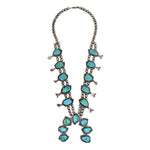 Navajo - Turquoise and Silver Squash Blossom Necklace c. 1960-70s, 25" length (J91343C-1223-001)