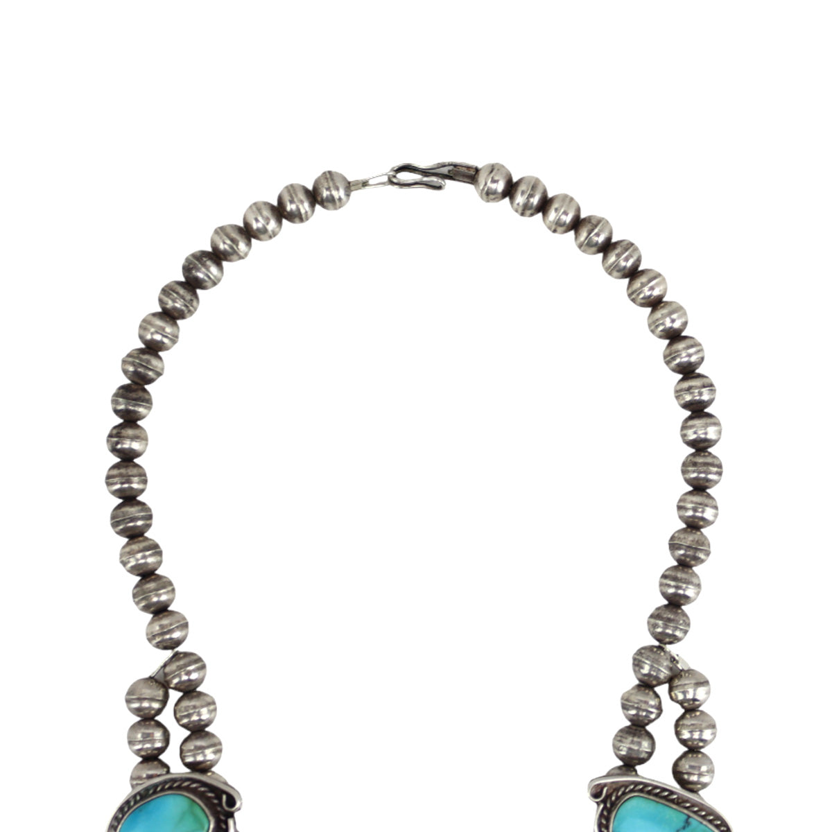 Navajo - Turquoise and Silver Squash Blossom Necklace c. 1960-70s, 25" length (J91343C-1223-001)