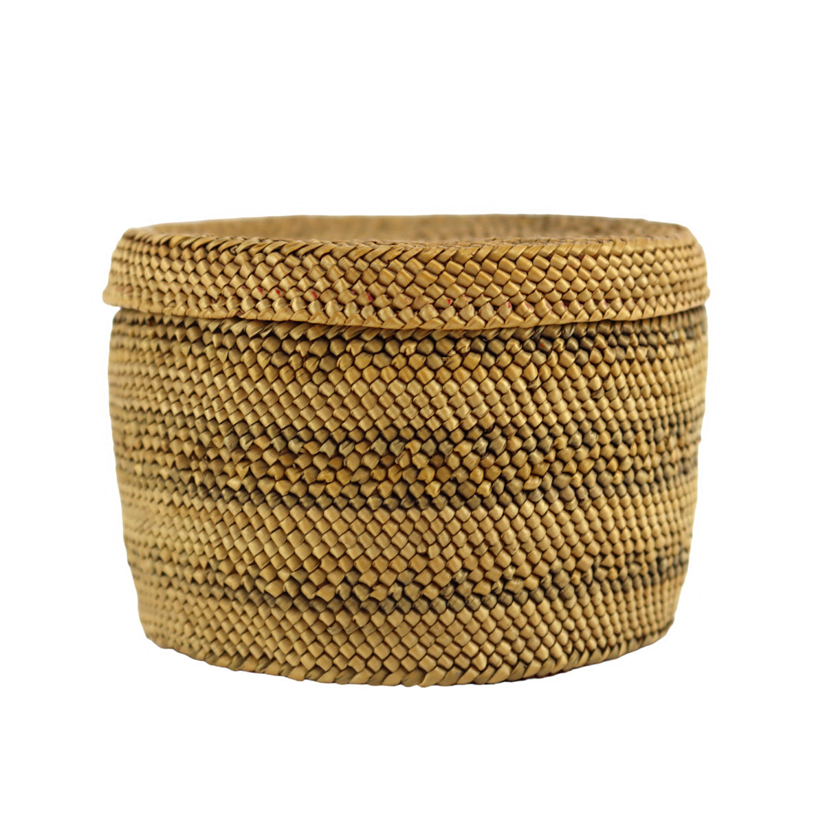 Makah Polychrome Lidded Basket c. Turn of the Century, 2.5" x 3.75" (SK3530)