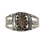 Navajo - Agate or Petrified Wood and Silver Bracelet with Stamped Design c. 1930-40s, size 6.5 (J16066)