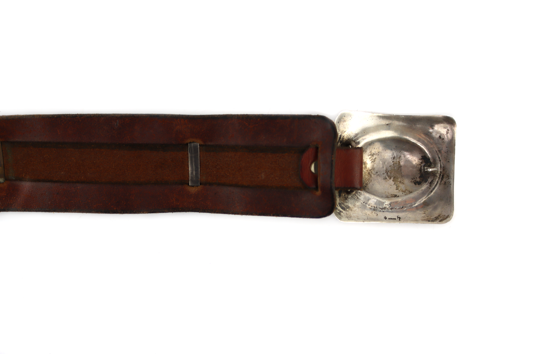 Frank Patania Sr. (1898-1964) - Sterling Silver and Leather Concho Belt c. 1940-50s, 32" - 35"  (J16067)