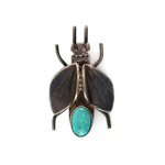 Navajo - Turquoise and Silver Moth Pin c. 1940s, 1.25" x 0.75" (J16068)