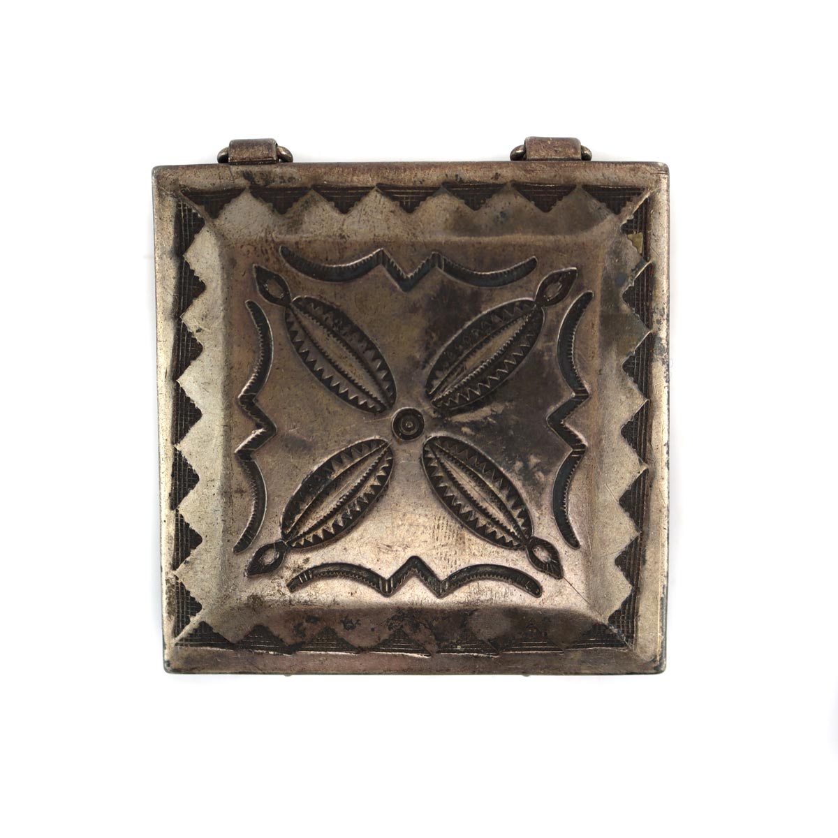 Navajo - Silver Lidded Box with Stamped Design c. 1940s, 0.625" x 2.125" x 2.125"
