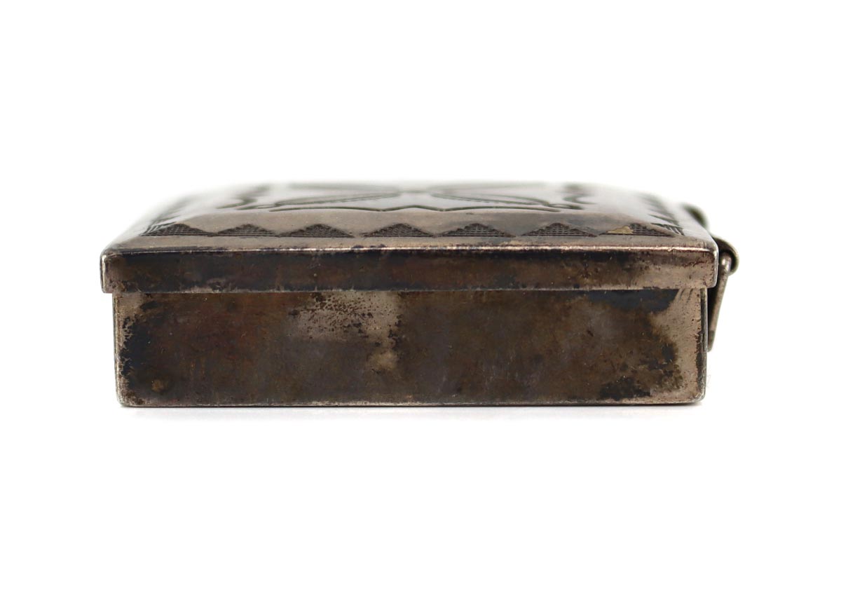 Navajo - Silver Lidded Box with Stamped Design c. 1940s, 0.625" x 2.125" x 2.125"