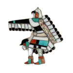 Zuni - Multi-Stone Channel Inlay and Silver Eagle Dancer Pin/Pendant c. 1940-50s, 3.25" x 3.125"