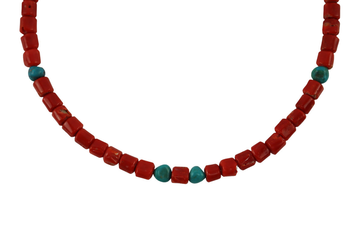 Navajo - Coral and Turquoise Beaded Necklace c. 1960s, 16" length (J16064-032)