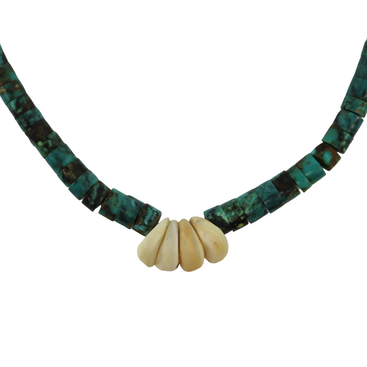 Navajo - Turquoise, Coral, Shell and Silver Beaded Necklace c. 1960s, 18" length (J16064-037)