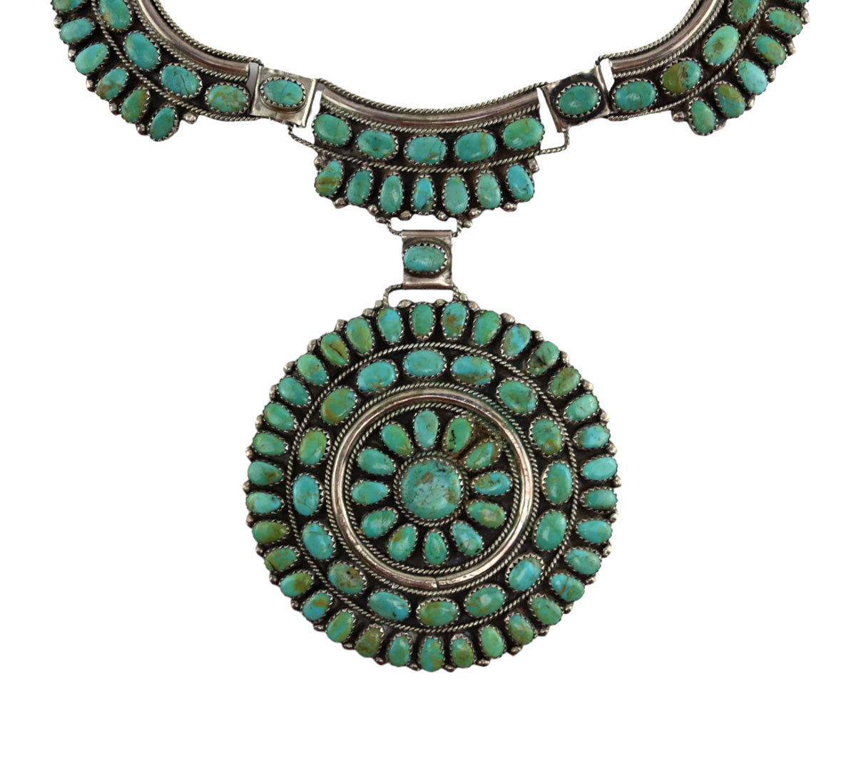 Larry Moses Begay - Navajo Turquoise Cluster and Silver Necklace c. 1960s, 23" length