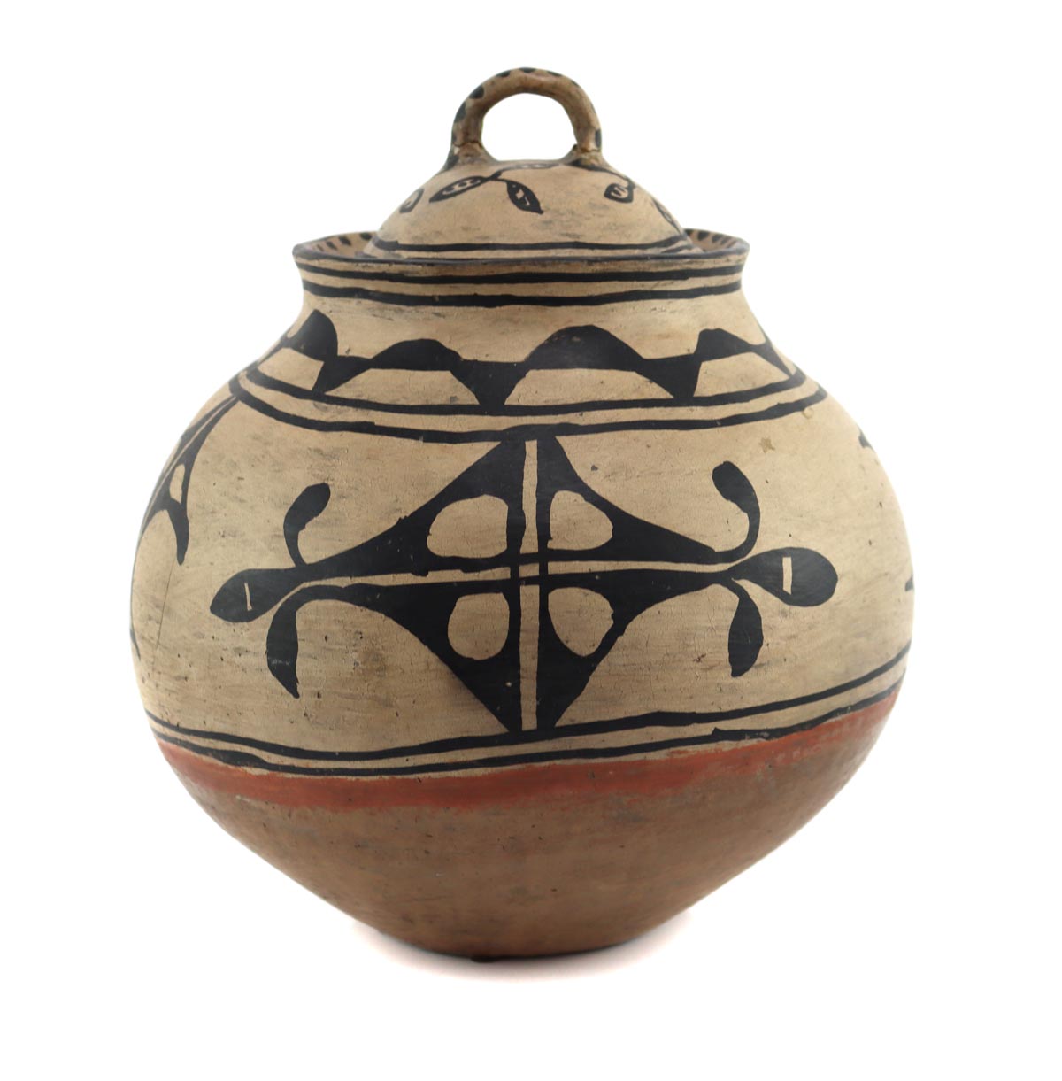 Tesuque Polychrome Lidded Jar c. 1890-1900s, 12.25" x 10.5" (P92336-0823-005)
