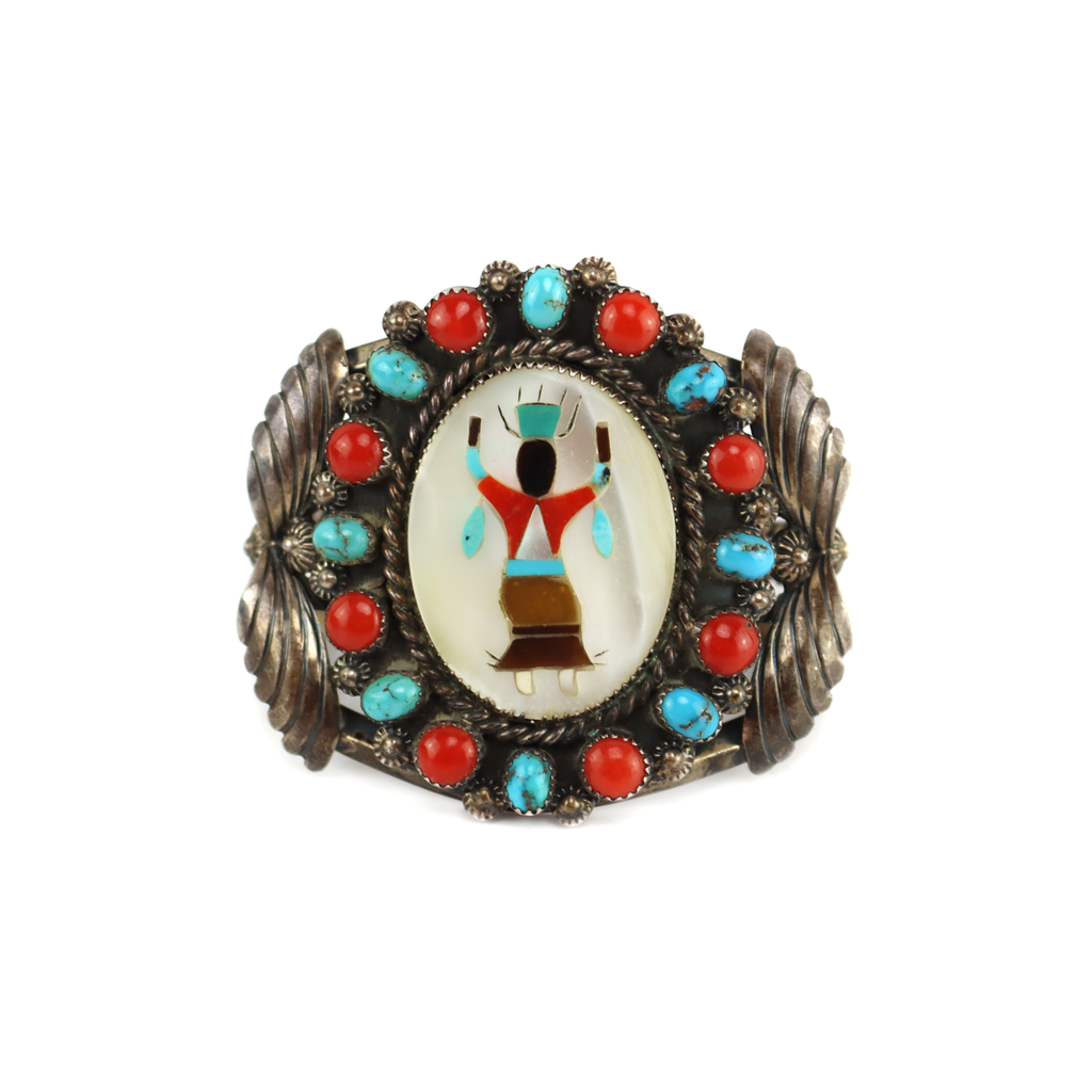 Mary Matt (1924-2009) - Navajo - Silver and Multi-Stone Inlay Ghan Dancer Bracelet c. 1960-70s, size 7