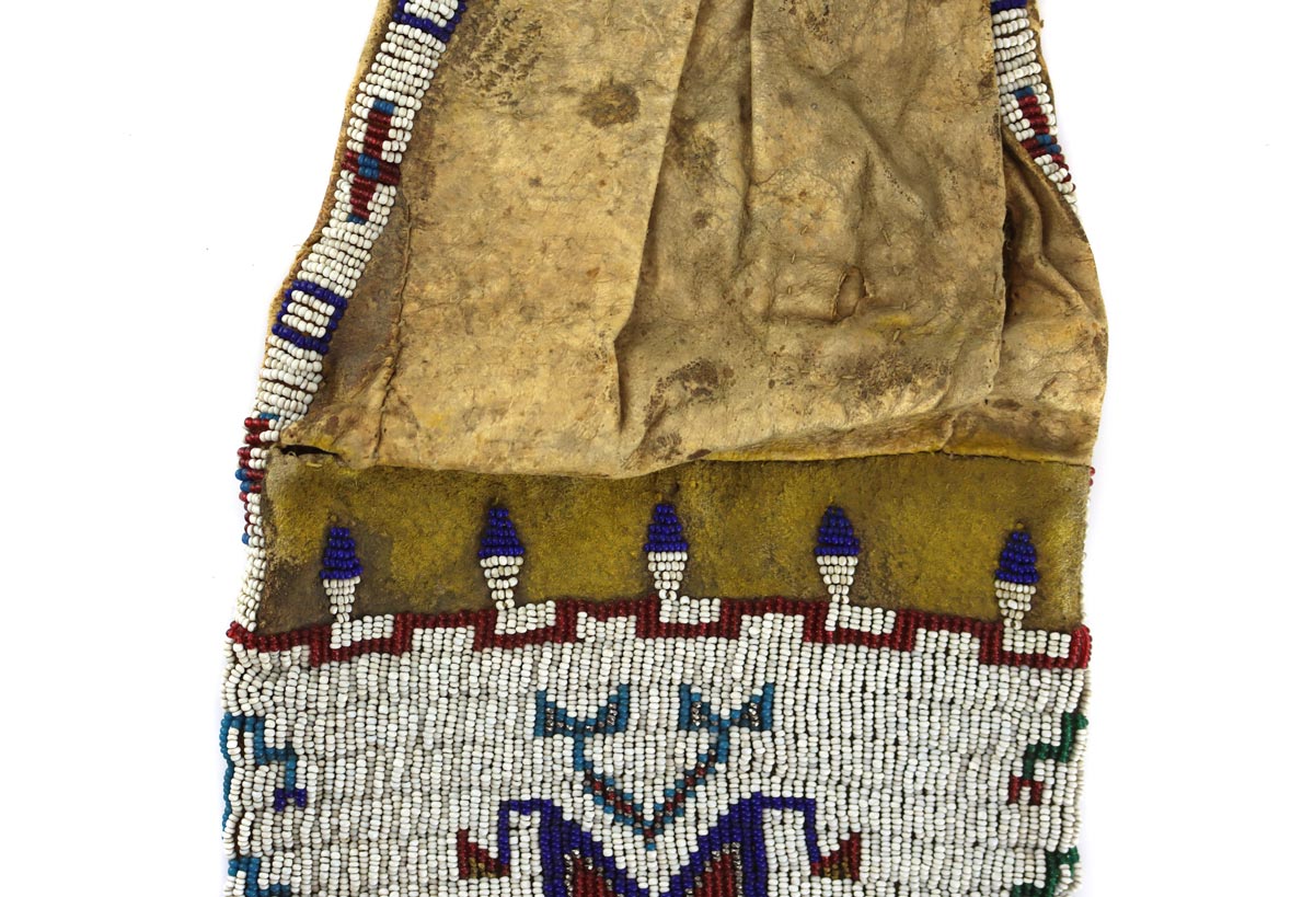 Sioux Beaded Leather Tobacco Bag c. 1890s, 24" x 6.75"