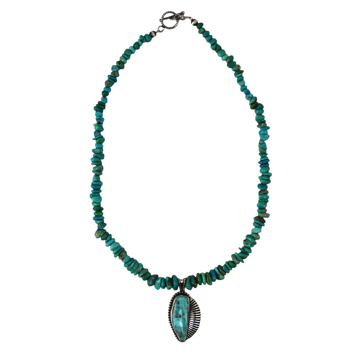 Geraldine Yazzie - Navajo - Turquoise and Silver Necklace c. 1990-2000s, 18" length (J16064-043)