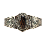 Navajo - Petrified Wood and Silver Bracelet with Stamped Design c. 1930-40s, size 7 (J16061)